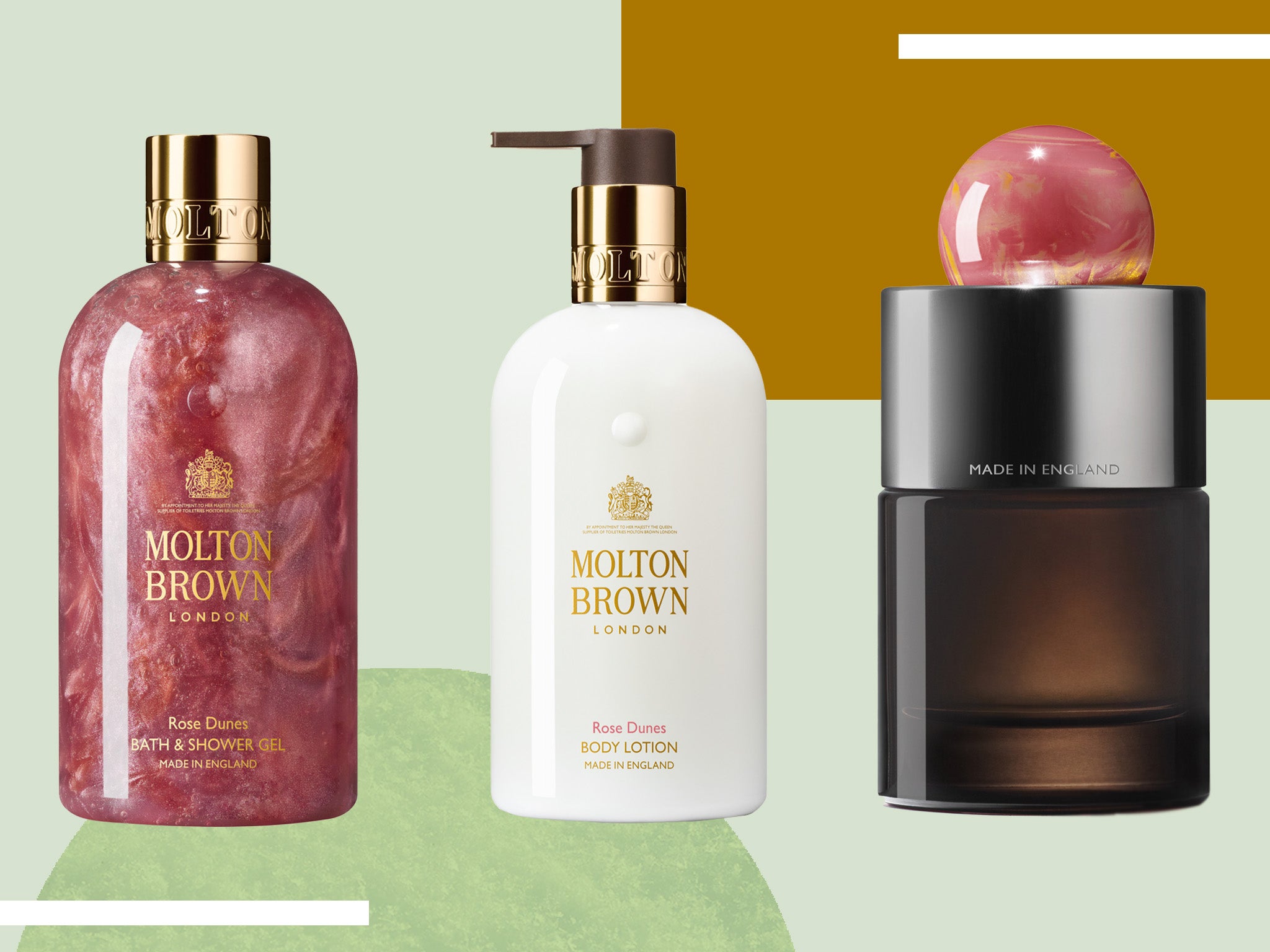 Molton Brown's rose dunes range includes perfume, bath and shower